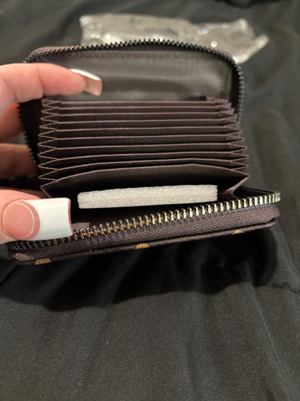 Monogram NEVER USED Brown and Tan Patterned Zip Card Wallet - Picture 4 of 6